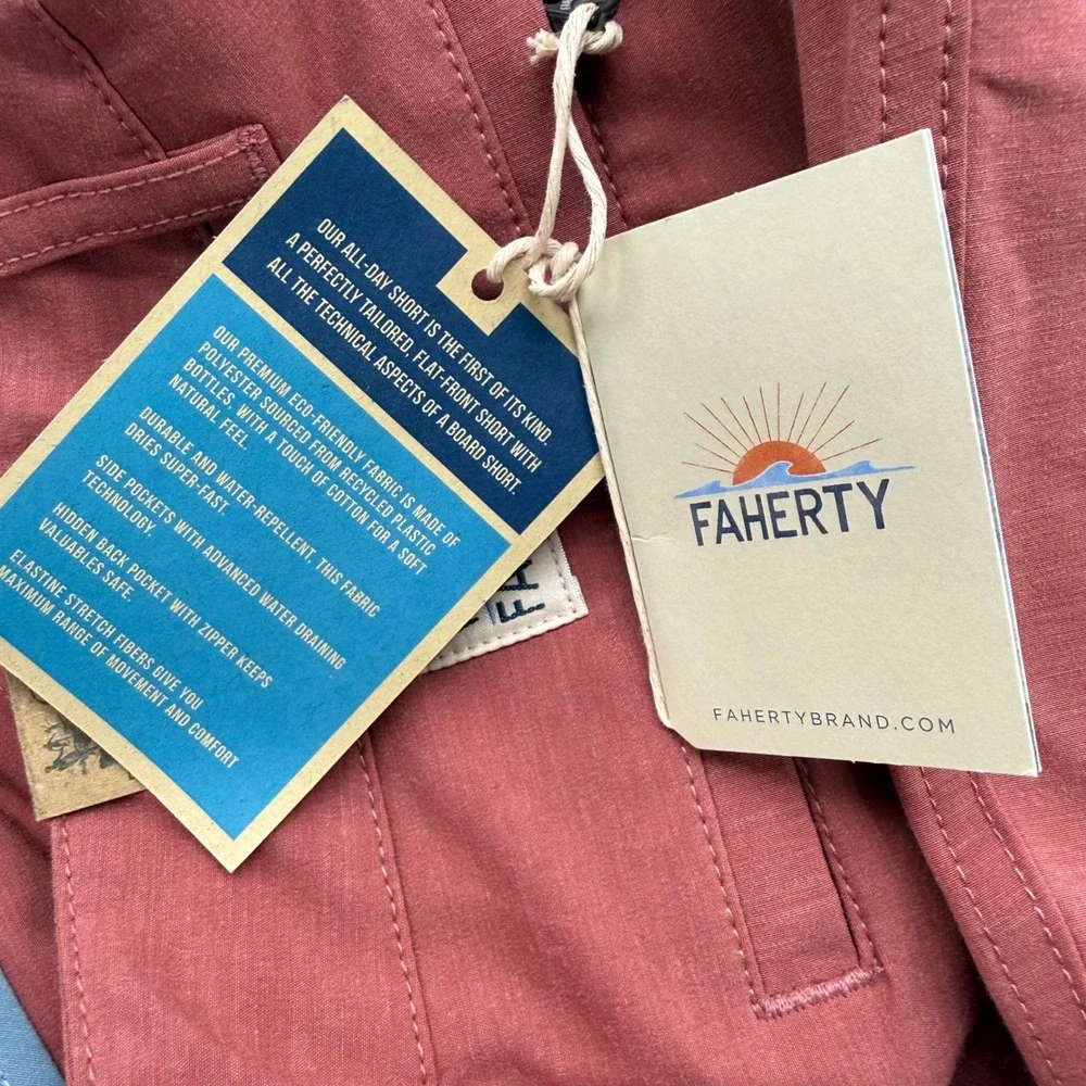 Faherty Shorts Mens 31 Canyon Rose All Day Hybrid 9 Inch Inseam Quick Dry